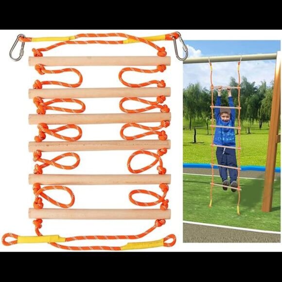8.5Ft Wooden Rope Ladder for Kids, Climbing Ladders for Backyard Playset - Picture 1 of 6